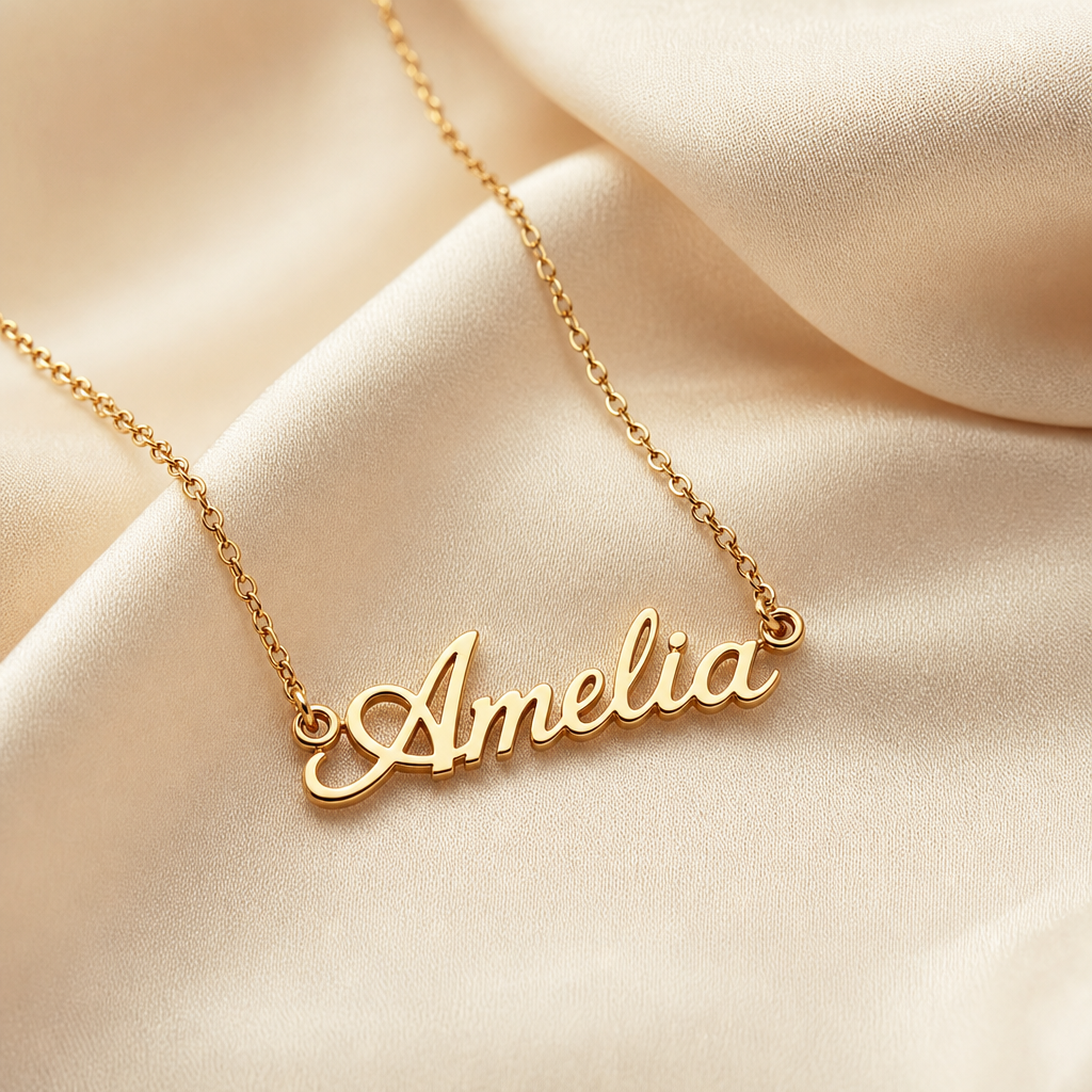 Goldene Namenskette mit dem Namen Amelia in Schreibschrift